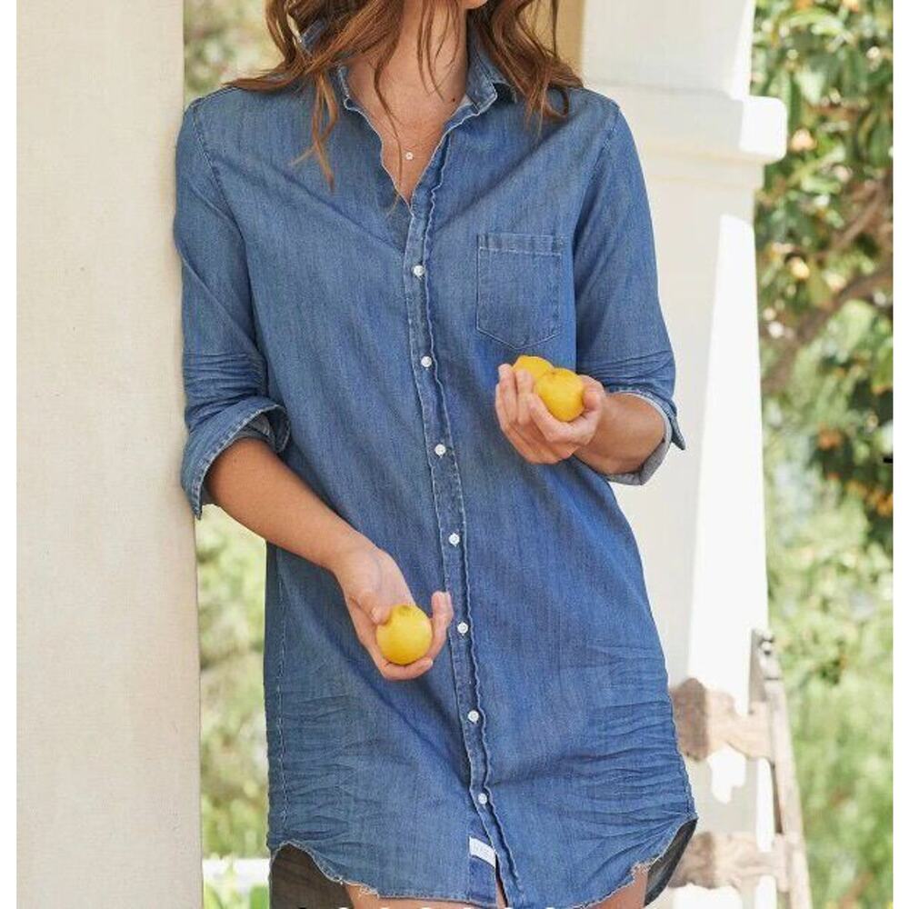 FRANK & EILEEN Sz XL Denim Mary Shirt Dress Stonewashed Vintage Tattered